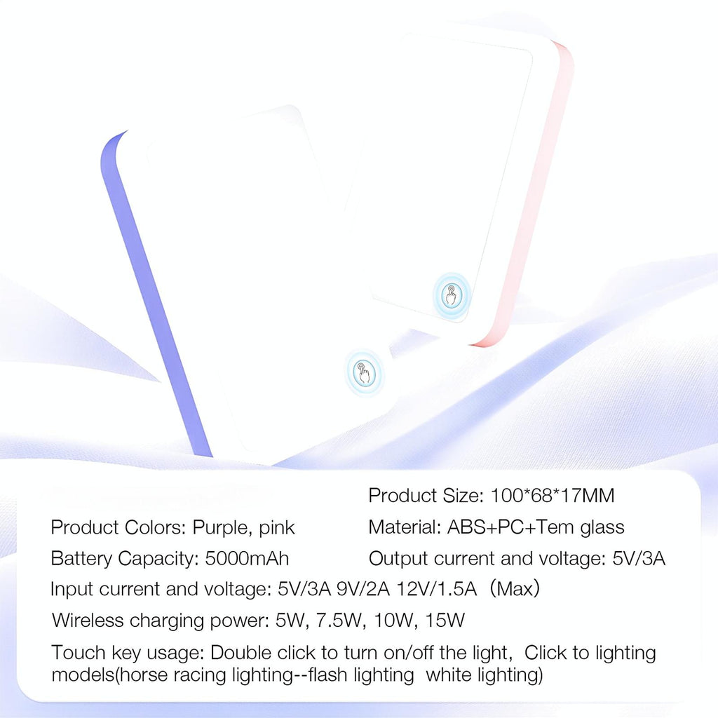 Glow Magnetic Power Bank MagSafe Compatible 5000mAh 15W - RGB LED Ring & Mirror