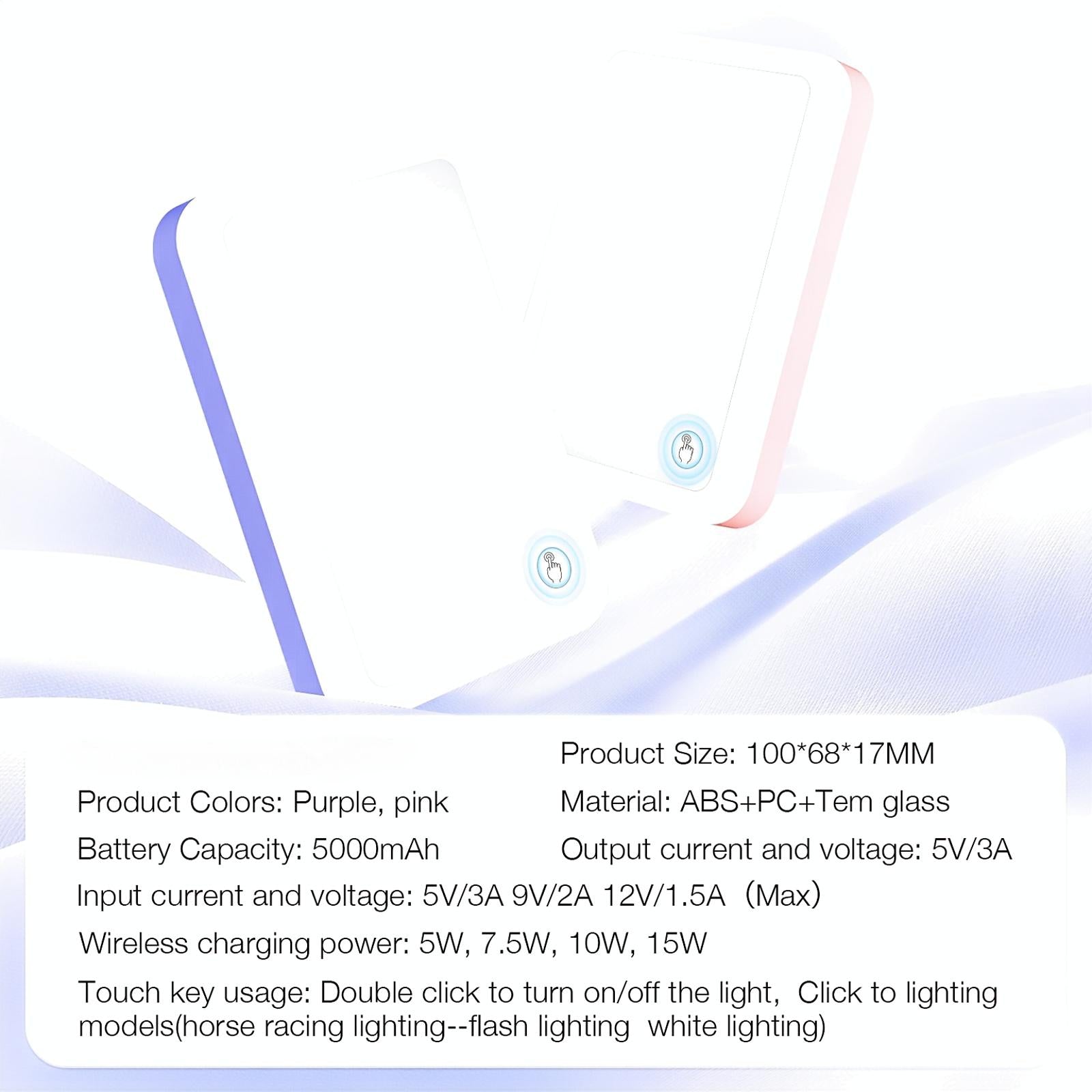 Glow Magnetic Power Bank MagSafe Compatible 5000mAh 15W - RGB LED Ring & Mirror