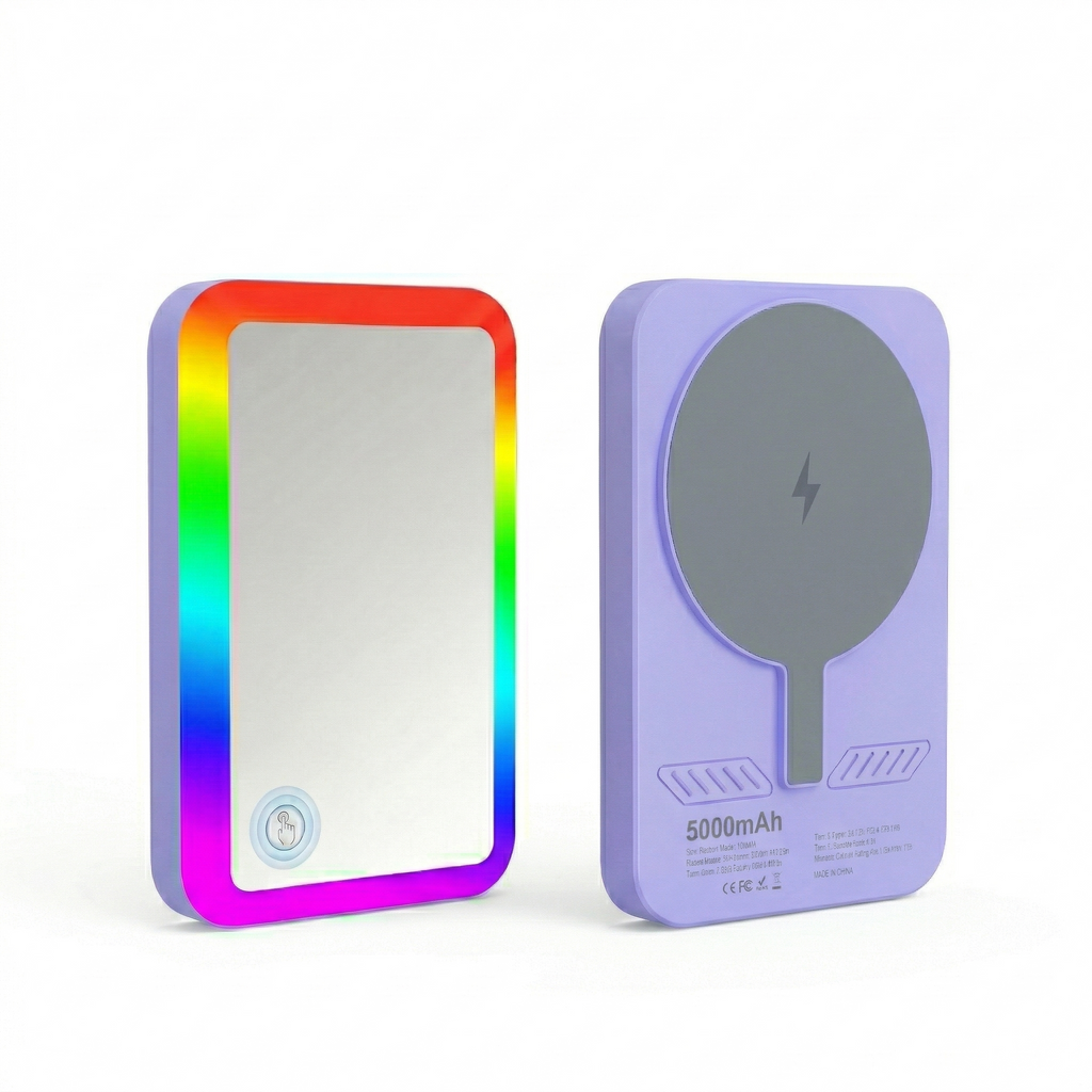 Glow Magnetic Power Bank MagSafe Compatible 5000mAh 15W - RGB LED Ring & Mirror