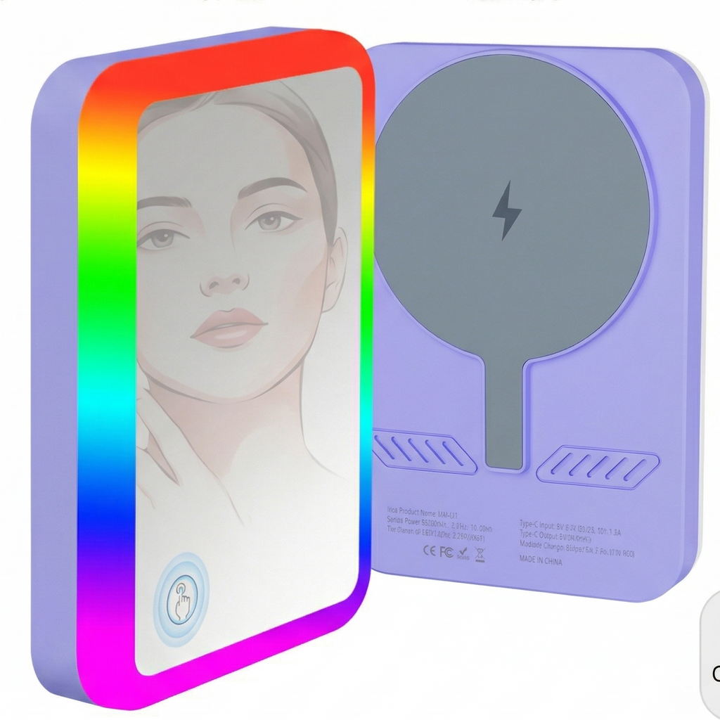 Glow Magnetic Power Bank MagSafe Compatible 5000mAh 15W - RGB LED Ring & Mirror