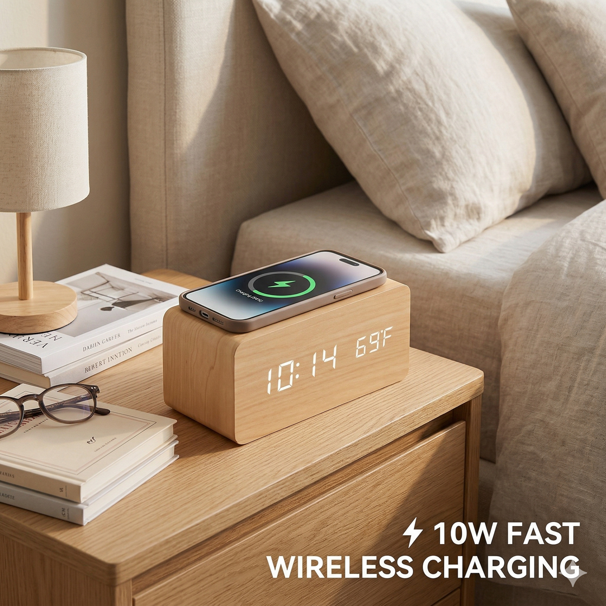 Natur AC 10W Wireless Charger with Digital LED Interface