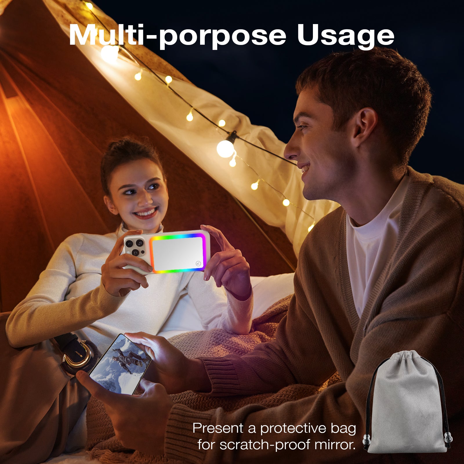 Glow Magnetic Power Bank MagSafe Compatible 5000mAh 15W - RGB LED Ring & Mirror