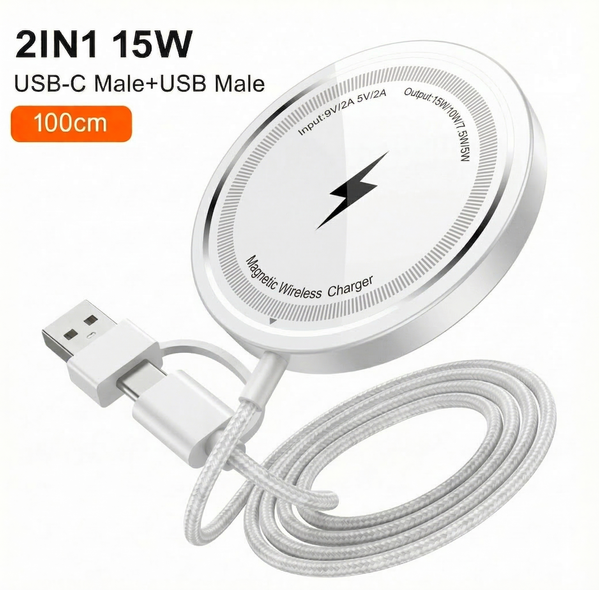 Air M1 Magnetic Wireless Charger – 15W, Hybrid USB-C & A