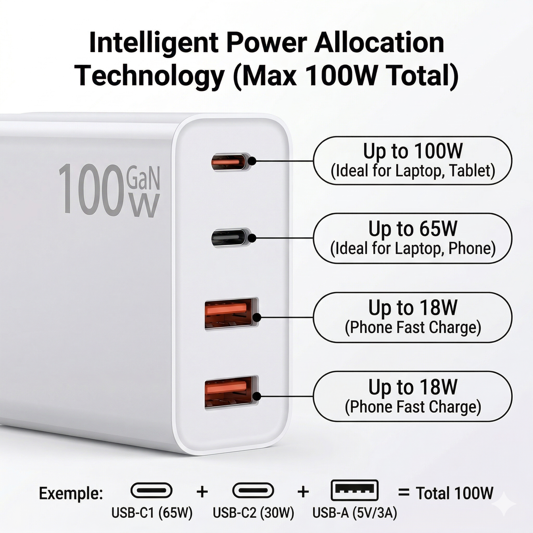 Power 100CA1 | 100W GaN Fast Charger - 4 Ports
