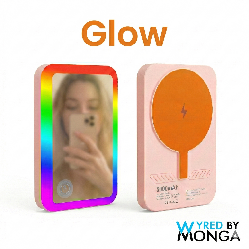 Glow Magnetic Power Bank MagSafe Compatible 5000mAh 15W - RGB LED Ring & Mirror